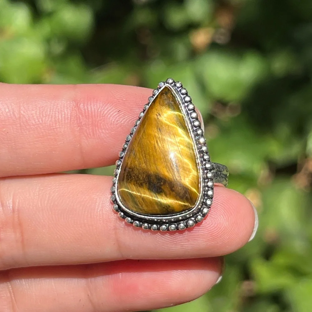 Size 8.75 925 silver plated‎ yellow tiger eye ring
